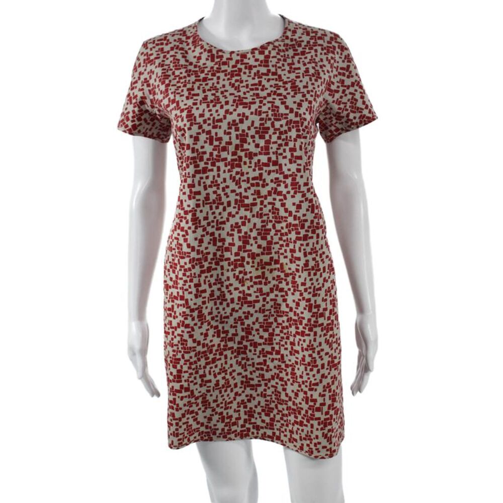 S Max Mara Women Shift Dress Beige Cotton Blend Short Sleeve Size M